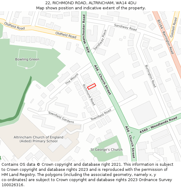 22, RICHMOND ROAD, ALTRINCHAM, WA14 4DU: Location map and indicative extent of plot