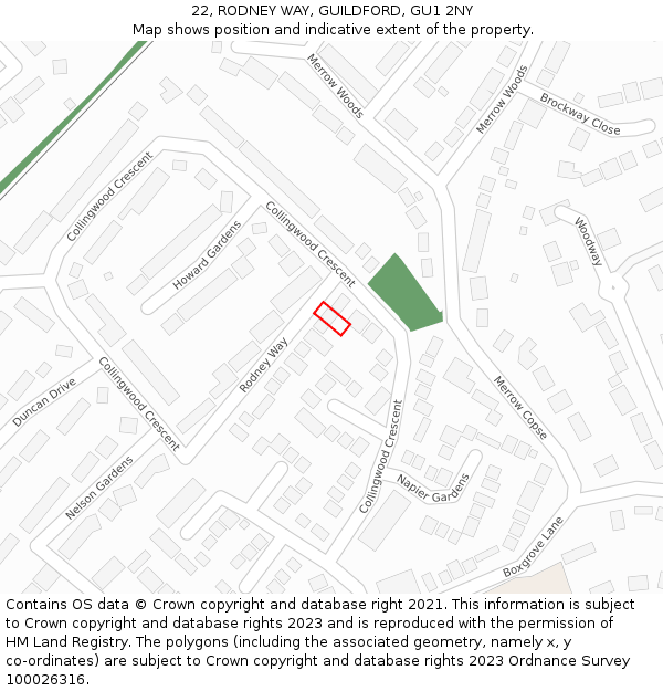 22, RODNEY WAY, GUILDFORD, GU1 2NY: Location map and indicative extent of plot