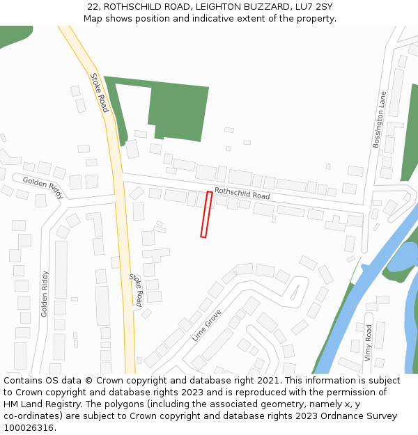 22, ROTHSCHILD ROAD, LEIGHTON BUZZARD, LU7 2SY: Location map and indicative extent of plot