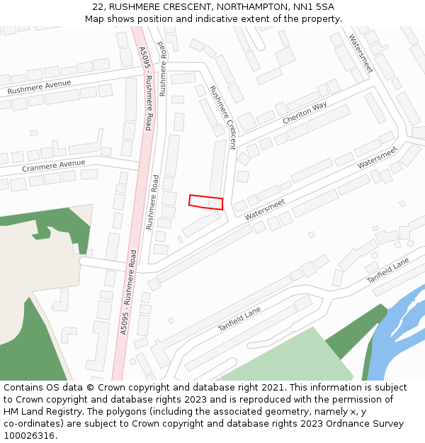 22, RUSHMERE CRESCENT, NORTHAMPTON, NN1 5SA: Location map and indicative extent of plot