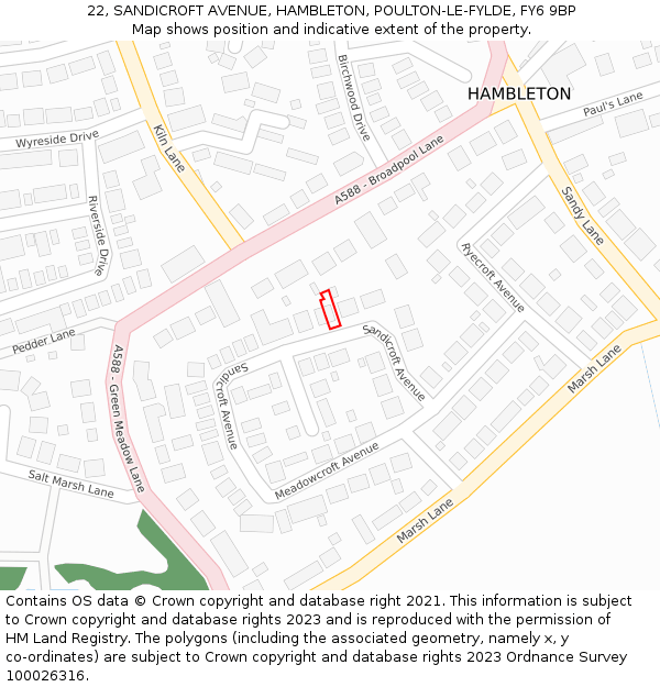 22, SANDICROFT AVENUE, HAMBLETON, POULTON-LE-FYLDE, FY6 9BP: Location map and indicative extent of plot