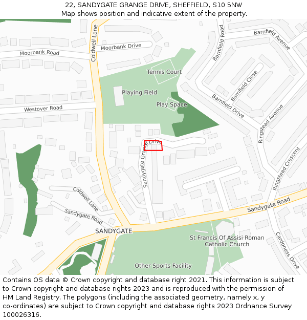 22, SANDYGATE GRANGE DRIVE, SHEFFIELD, S10 5NW: Location map and indicative extent of plot