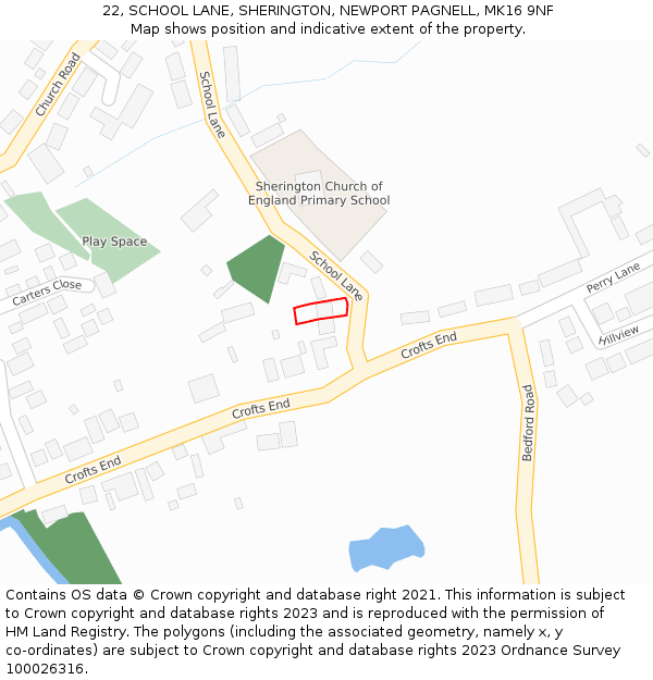 22, SCHOOL LANE, SHERINGTON, NEWPORT PAGNELL, MK16 9NF: Location map and indicative extent of plot