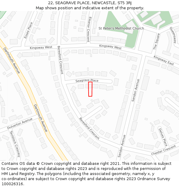 22, SEAGRAVE PLACE, NEWCASTLE, ST5 3RJ: Location map and indicative extent of plot