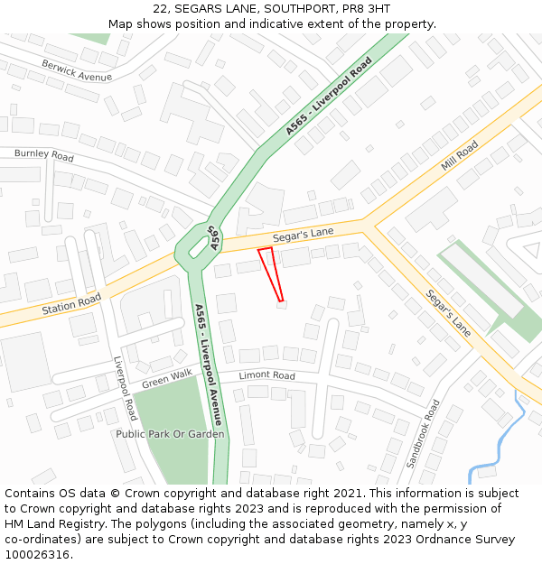 22, SEGARS LANE, SOUTHPORT, PR8 3HT: Location map and indicative extent of plot