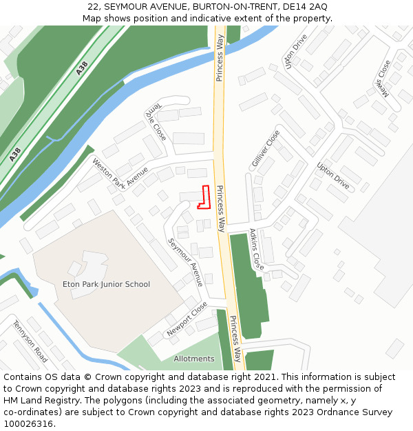 22, SEYMOUR AVENUE, BURTON-ON-TRENT, DE14 2AQ: Location map and indicative extent of plot