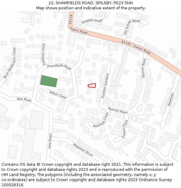 22, SHAMFIELDS ROAD, SPILSBY, PE23 5NN: Location map and indicative extent of plot