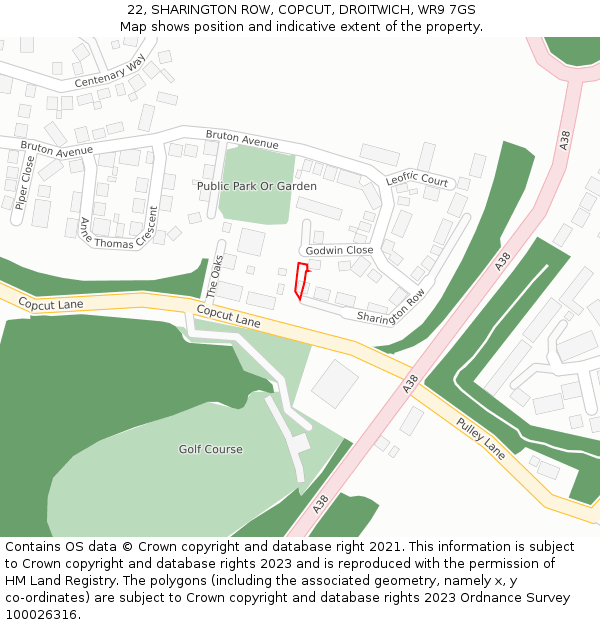 22, SHARINGTON ROW, COPCUT, DROITWICH, WR9 7GS: Location map and indicative extent of plot