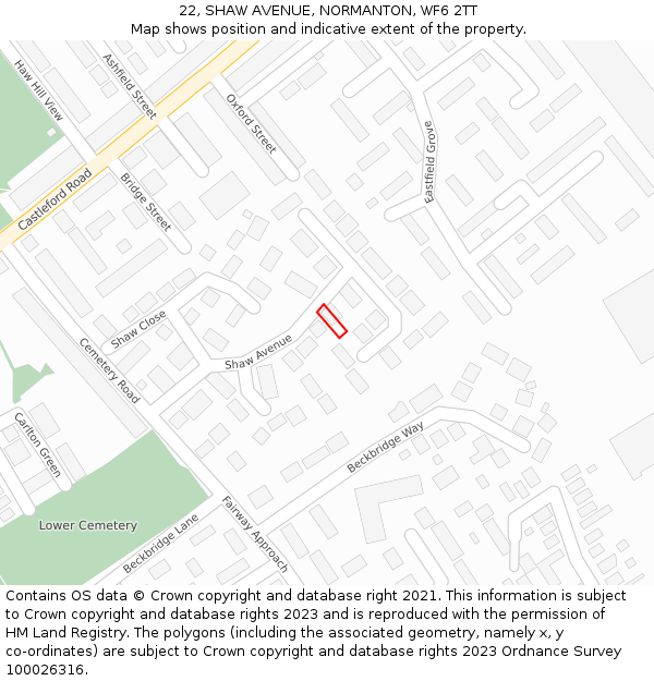 22, SHAW AVENUE, NORMANTON, WF6 2TT: Location map and indicative extent of plot