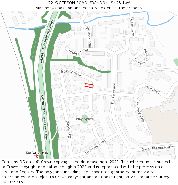 22, SIGERSON ROAD, SWINDON, SN25 1WA: Location map and indicative extent of plot