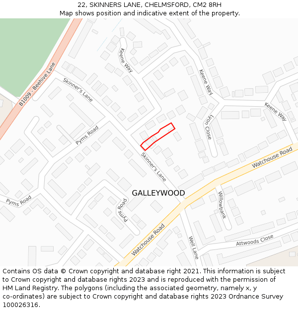 22, SKINNERS LANE, CHELMSFORD, CM2 8RH: Location map and indicative extent of plot