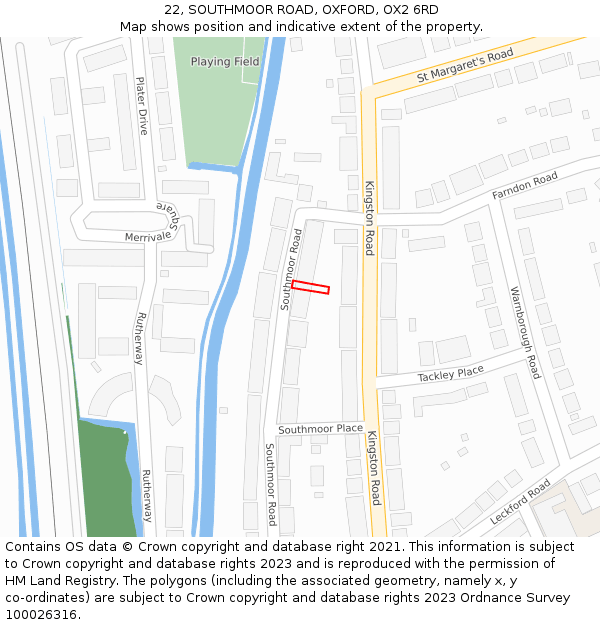 22, SOUTHMOOR ROAD, OXFORD, OX2 6RD: Location map and indicative extent of plot