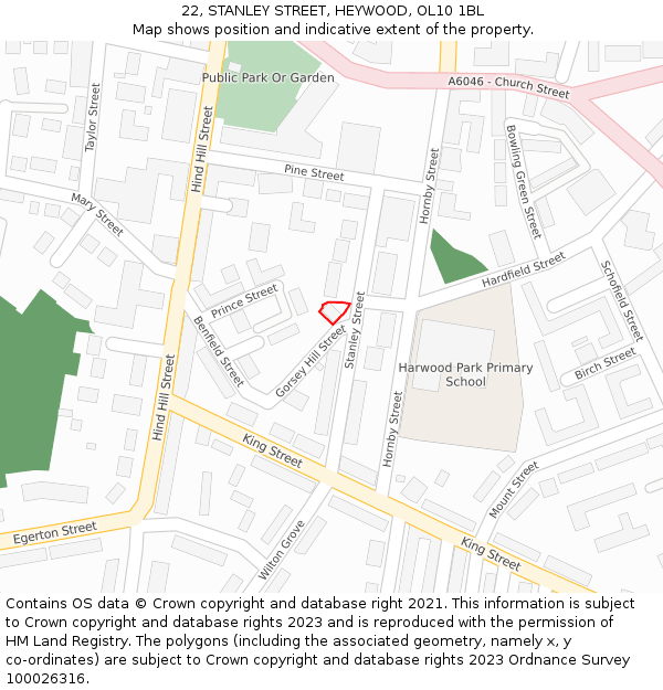 22, STANLEY STREET, HEYWOOD, OL10 1BL: Location map and indicative extent of plot