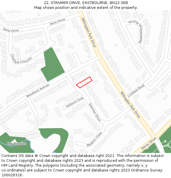 22, STANMER DRIVE, EASTBOURNE, BN22 0EB: Location map and indicative extent of plot