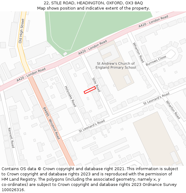 22, STILE ROAD, HEADINGTON, OXFORD, OX3 8AQ: Location map and indicative extent of plot