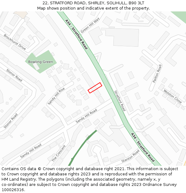 22, STRATFORD ROAD, SHIRLEY, SOLIHULL, B90 3LT: Location map and indicative extent of plot