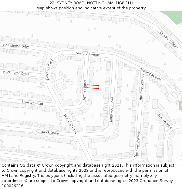 22, SYDNEY ROAD, NOTTINGHAM, NG8 1LH: Location map and indicative extent of plot