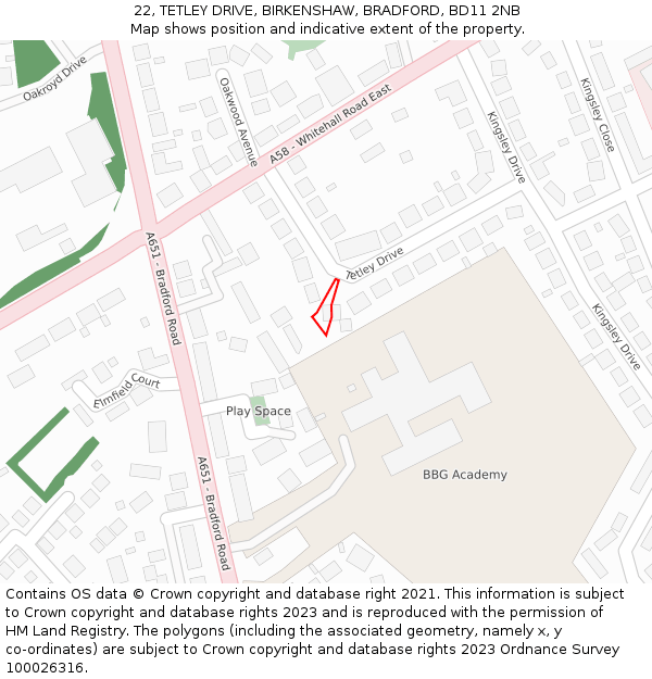 22, TETLEY DRIVE, BIRKENSHAW, BRADFORD, BD11 2NB: Location map and indicative extent of plot