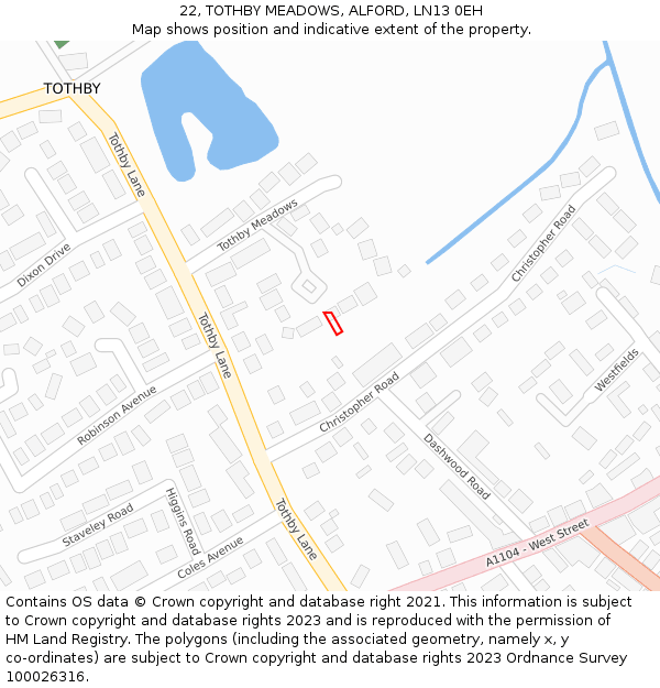 22, TOTHBY MEADOWS, ALFORD, LN13 0EH: Location map and indicative extent of plot