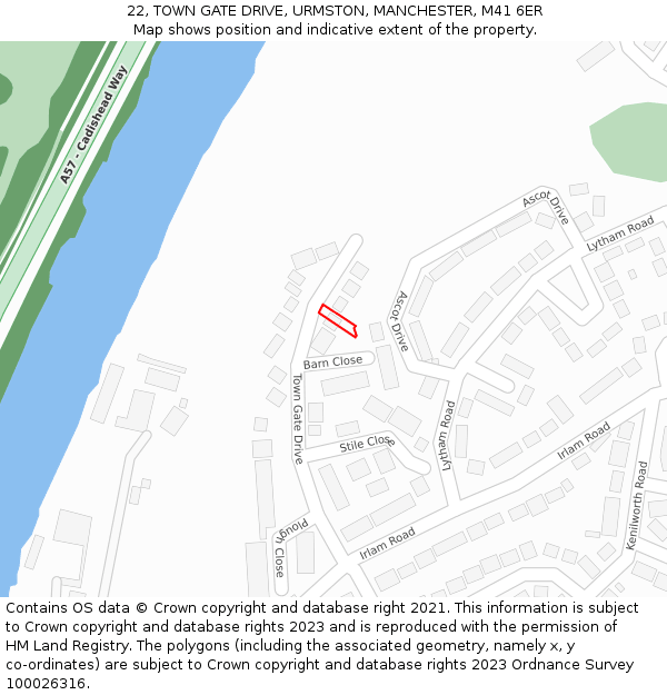 22, TOWN GATE DRIVE, URMSTON, MANCHESTER, M41 6ER: Location map and indicative extent of plot