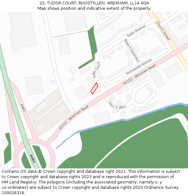 22, TUDOR COURT, RHOSTYLLEN, WREXHAM, LL14 4GA: Location map and indicative extent of plot