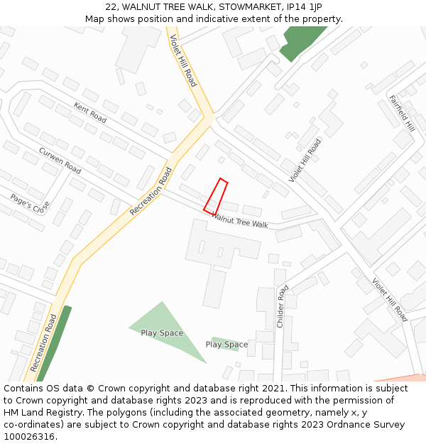 22, WALNUT TREE WALK, STOWMARKET, IP14 1JP: Location map and indicative extent of plot