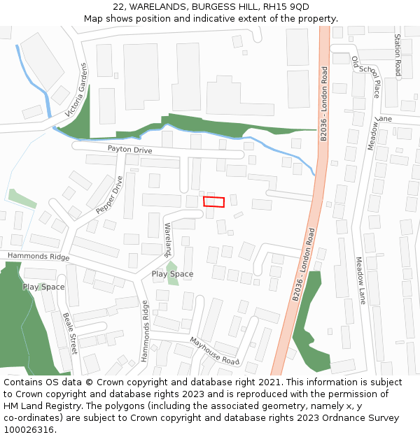 22, WARELANDS, BURGESS HILL, RH15 9QD: Location map and indicative extent of plot