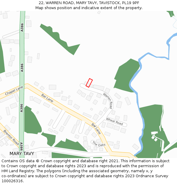 22, WARREN ROAD, MARY TAVY, TAVISTOCK, PL19 9PF: Location map and indicative extent of plot