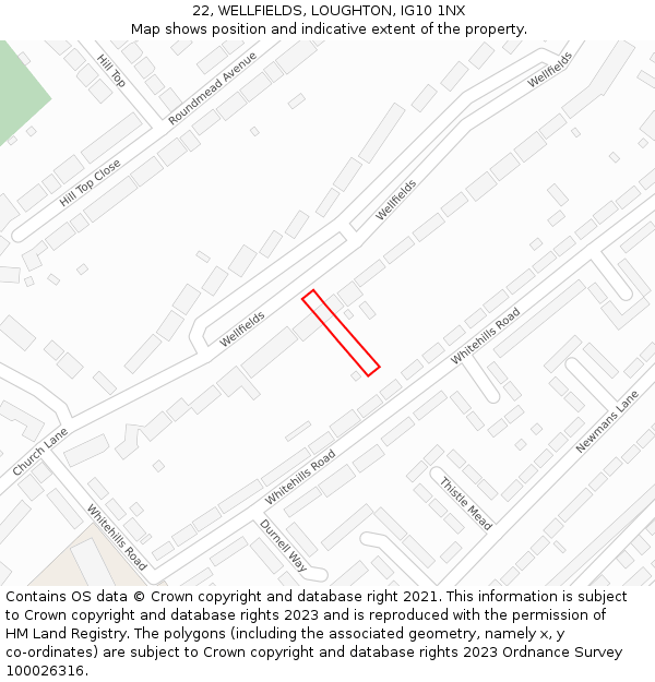 22, WELLFIELDS, LOUGHTON, IG10 1NX: Location map and indicative extent of plot