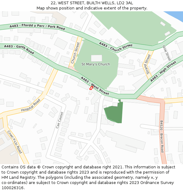 22, WEST STREET, BUILTH WELLS, LD2 3AL: Location map and indicative extent of plot