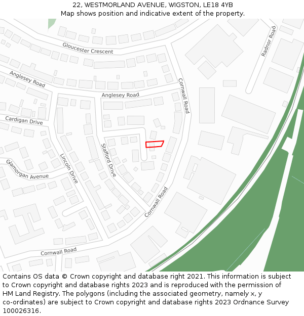 22, WESTMORLAND AVENUE, WIGSTON, LE18 4YB: Location map and indicative extent of plot