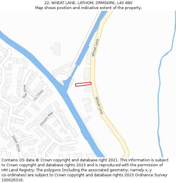 22, WHEAT LANE, LATHOM, ORMSKIRK, L40 4BX: Location map and indicative extent of plot