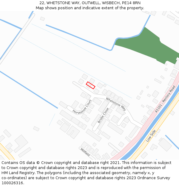 22, WHETSTONE WAY, OUTWELL, WISBECH, PE14 8RN: Location map and indicative extent of plot