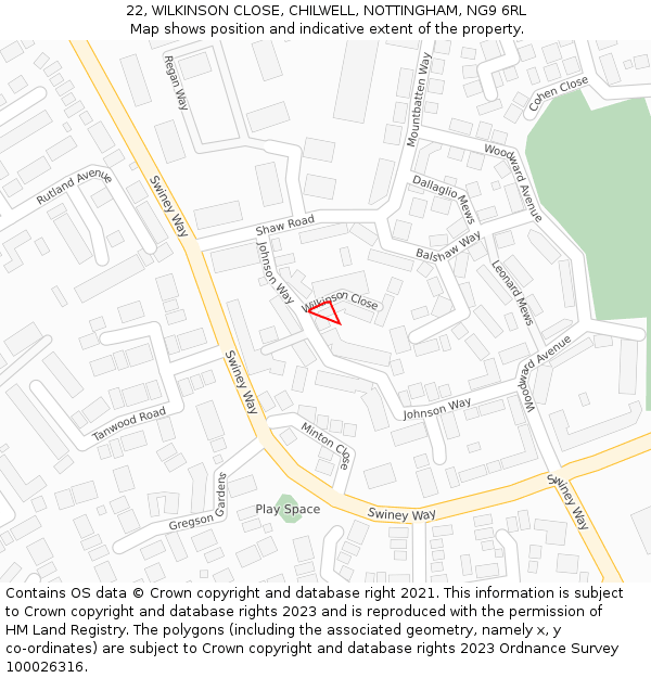 22, WILKINSON CLOSE, CHILWELL, NOTTINGHAM, NG9 6RL: Location map and indicative extent of plot