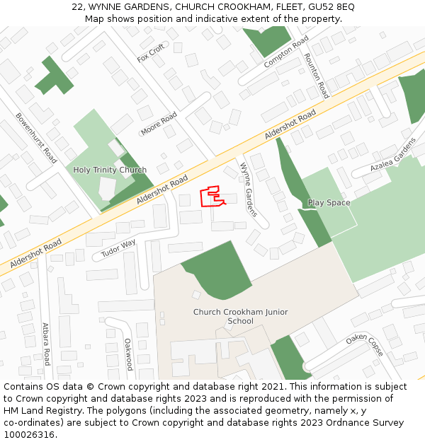 22, WYNNE GARDENS, CHURCH CROOKHAM, FLEET, GU52 8EQ: Location map and indicative extent of plot