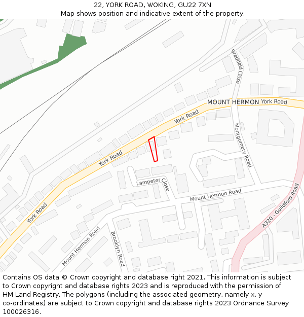 22, YORK ROAD, WOKING, GU22 7XN: Location map and indicative extent of plot