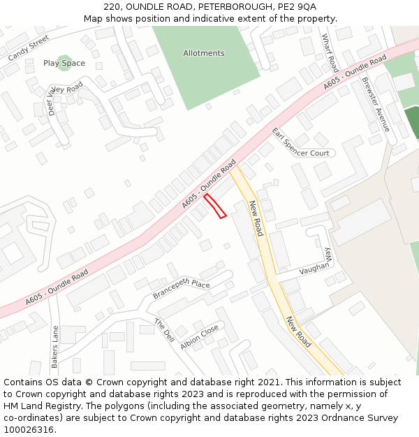 220, OUNDLE ROAD, PETERBOROUGH, PE2 9QA: Location map and indicative extent of plot