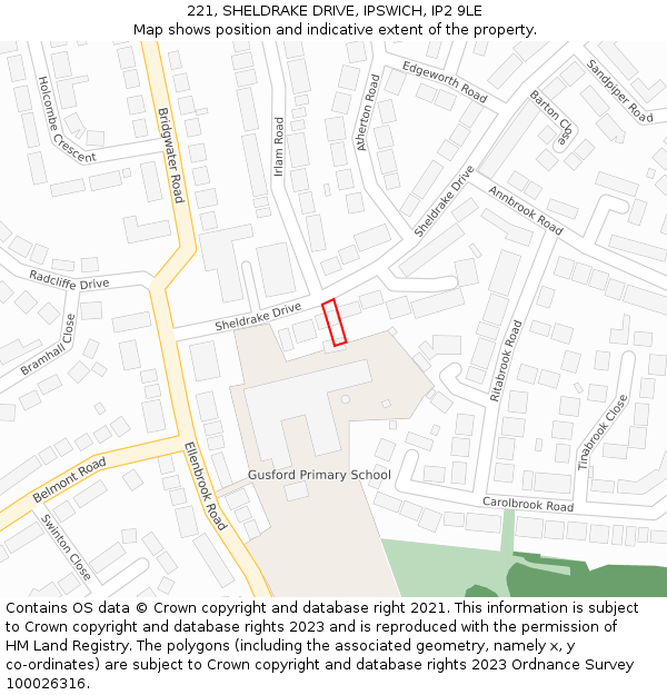 221, SHELDRAKE DRIVE, IPSWICH, IP2 9LE: Location map and indicative extent of plot