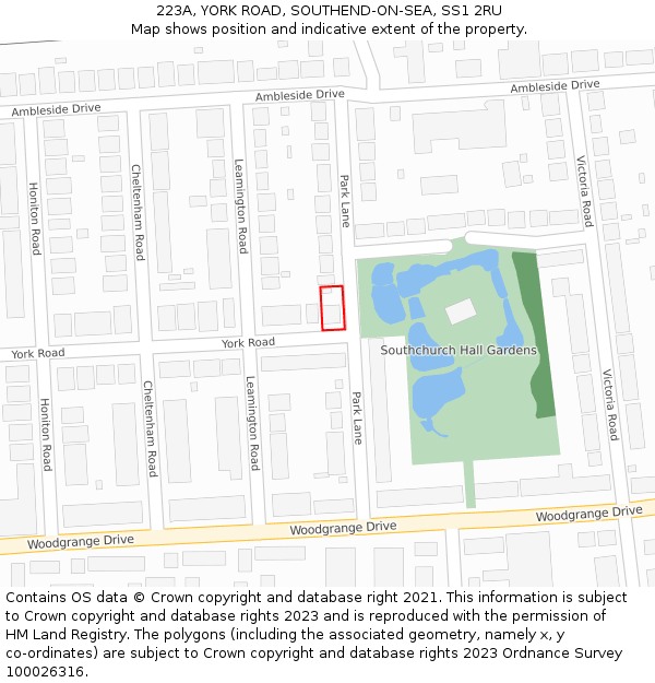 223A, YORK ROAD, SOUTHEND-ON-SEA, SS1 2RU: Location map and indicative extent of plot