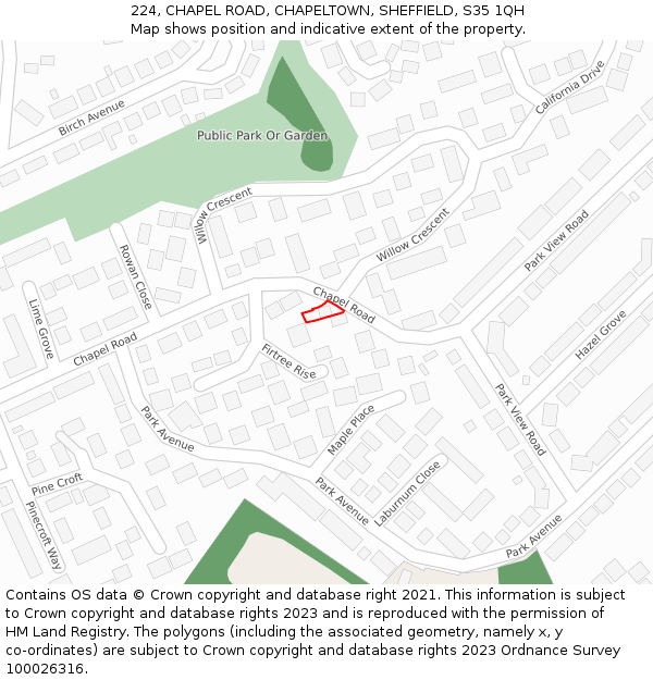 224, CHAPEL ROAD, CHAPELTOWN, SHEFFIELD, S35 1QH: Location map and indicative extent of plot