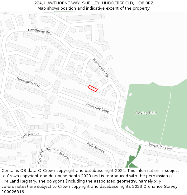 224, HAWTHORNE WAY, SHELLEY, HUDDERSFIELD, HD8 8PZ: Location map and indicative extent of plot