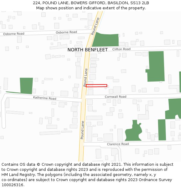 224, POUND LANE, BOWERS GIFFORD, BASILDON, SS13 2LB: Location map and indicative extent of plot