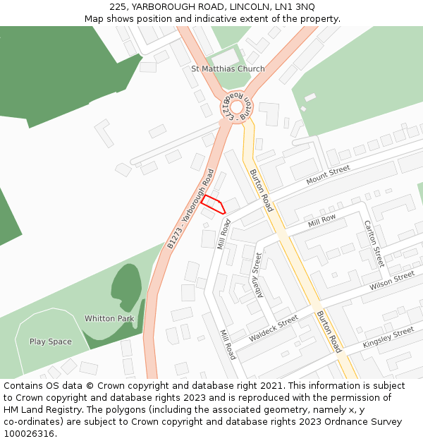 225, YARBOROUGH ROAD, LINCOLN, LN1 3NQ: Location map and indicative extent of plot