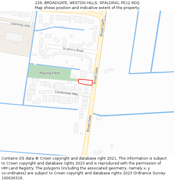 226, BROADGATE, WESTON HILLS, SPALDING, PE12 6DQ: Location map and indicative extent of plot