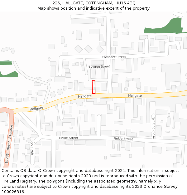 226, HALLGATE, COTTINGHAM, HU16 4BQ: Location map and indicative extent of plot