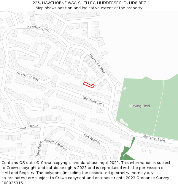 226, HAWTHORNE WAY, SHELLEY, HUDDERSFIELD, HD8 8PZ: Location map and indicative extent of plot