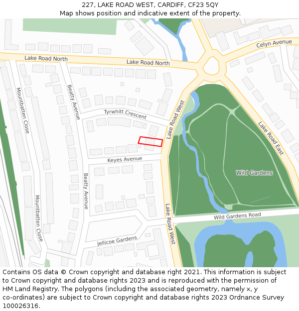 227, LAKE ROAD WEST, CARDIFF, CF23 5QY: Location map and indicative extent of plot