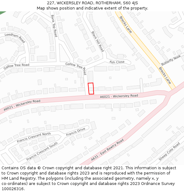 227, WICKERSLEY ROAD, ROTHERHAM, S60 4JS: Location map and indicative extent of plot