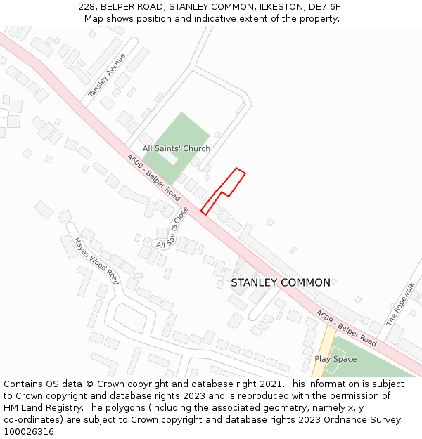 228, BELPER ROAD, STANLEY COMMON, ILKESTON, DE7 6FT: Location map and indicative extent of plot