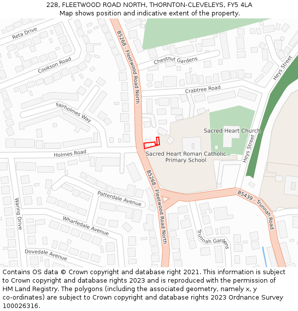 228, FLEETWOOD ROAD NORTH, THORNTON-CLEVELEYS, FY5 4LA: Location map and indicative extent of plot